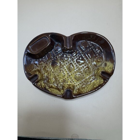 Vintage MCM Poker Patterned, Heart Shaped Ashtray, Dish, Gold And Brown - 1960s! - Picture 2 of 9